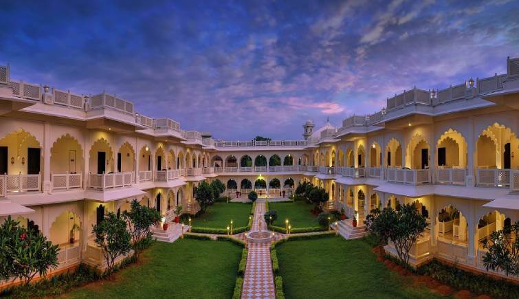 Luxury room view at the best hotel in Ranthambore with jungle backdrop and premium amenities